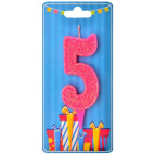 Свічка для торта Україна 'Цифра 5' рожева (блиск)