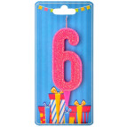 Свічка для торта Україна 'Цифра 6' рожева (блиск)