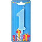 Свічка для торта Україна 'Цифра 1' блакитна (блиск)