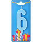 Свічка для торта Україна 'Цифра 6' блакитна (блиск)