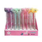 Кулькова ручка з насадкою Киця з блискітками асорті, синя №121