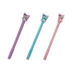 Кулькова ручка з насадкою Киця з квіткою ЛИДЕР асорті, пише синім №173-А