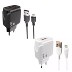 Мережевий зарядний пристрій USB-A 2xPorts 2.4A + кабель Lightning 1m Veron Home Charger VR-C12L