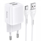 Мережевий зарядний пристрій USB-A 2хPorts 2.4A +кабель Type-C 1m Hoco Home Charger N8