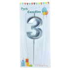 Свічка для торта срібна Цифра-3 Party Candles 7см 031185-3с