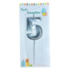 Свічка для торта срібна Цифра-5 Party Candles 7см 031185-5с