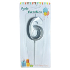 Свічка для торта срібна Цифра-6 Party Candles 7см 031185-6с