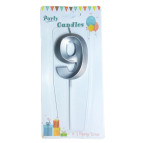 Свічка для торта срібна Цифра-9 Party Candles 7см 031185-9с