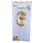 Свічка для торта золота Цифра-6 Party Candles 7см 031185-6з