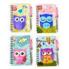 Блокнот на спіралі А6 30арк Сова з ручкою, асорті S-1171