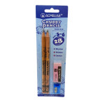 Олівці чорнографітні прості набір 2шт. Acmeliae 2B Chubby Pencil 18см + чинка та ластик 43070