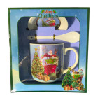 Набір Новорічний керамічний Чашка 350мл, ложечка та блюдечко HK-2381-B