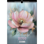 Календар настінний листовий квартальний 2026 Buromax на 1 спиралі 29,7*42см Flowers BM.210604