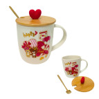 Набір керамічний Чашка із дерев'яною кришкою та ложкою 350мл №171-HB Ведмедики