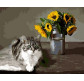 Картина по номер. на холсті 40*50см Mariposa Q2138 Котик и букет подсолнухов
