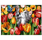 Картина по номер. на холсті 30*40см Бебилон Турбо VK178 Кошеня  в тюльпанах