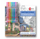 Розмальовка антістрес 20*20см 10арк. Santi, з гелевими ручками, Архітектурні споруди 450158