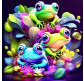 Картина по номер. на холсті 40*40см Strateg AV4040-3 Різнобарвні жабенята, чорний фон